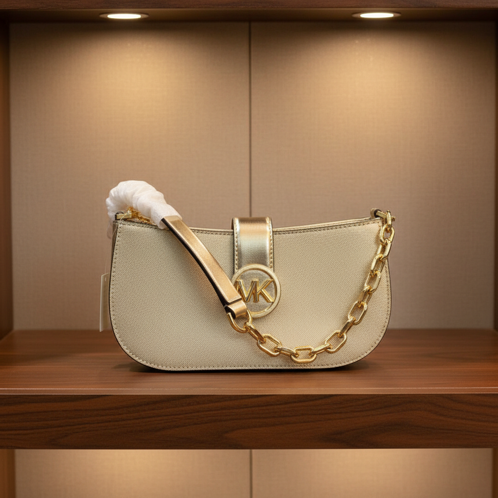 MICHAEL KORS CARMEN POUCHETTE SHOULDER BAG ONLY - PALE GOLD