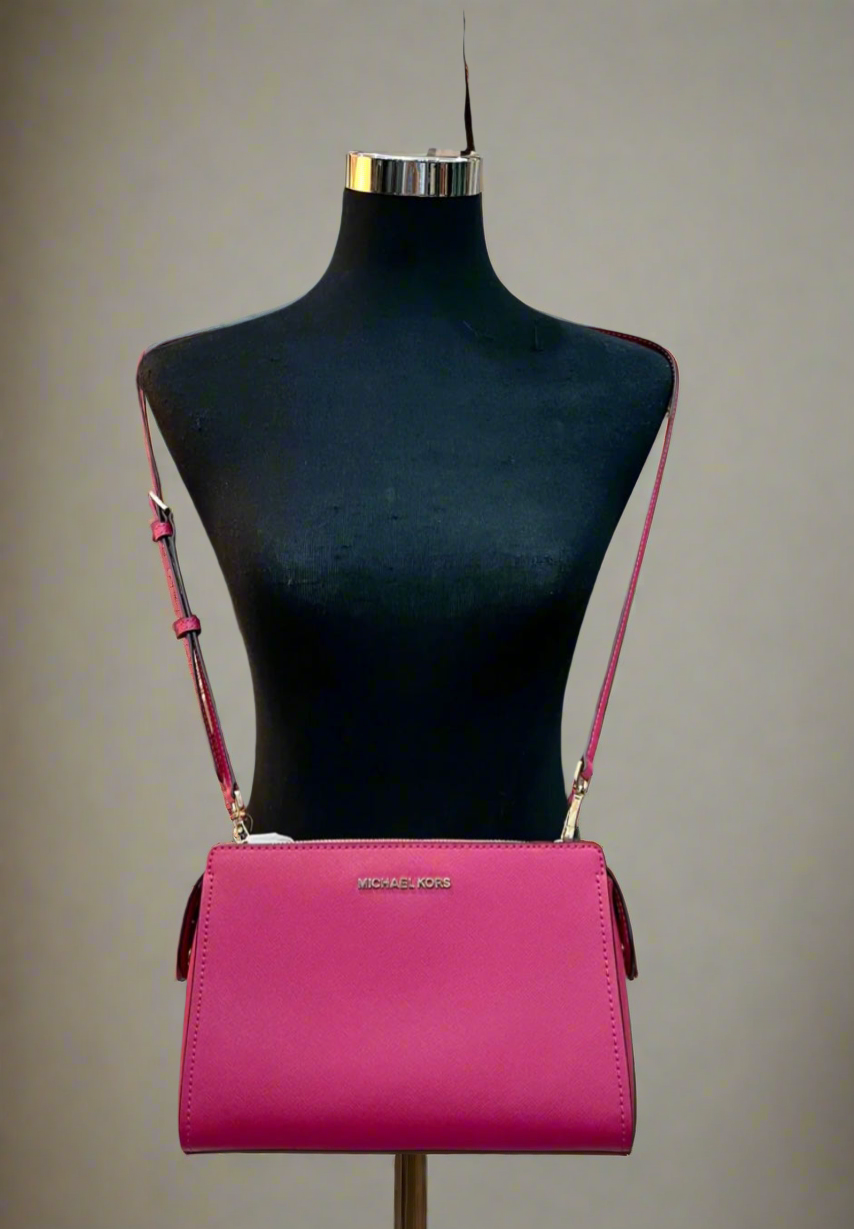 MICHAEL KORS LESLIE MESSENGER BAG - ELECTRIC PINK ( FUSCHIA COLOR )