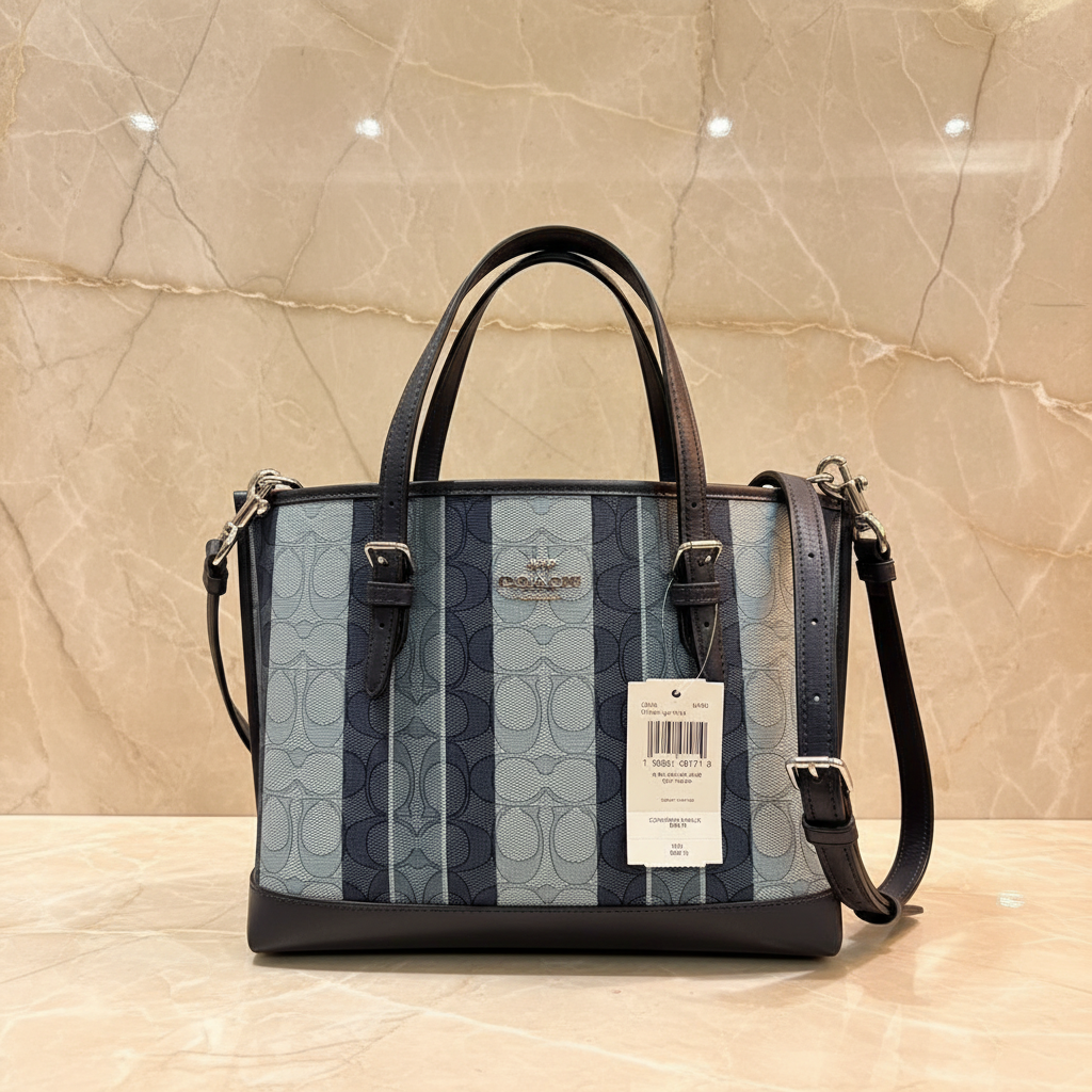 COACH MOLLIE TOTE 25 IN SIGNATURE JACQUARD WITH STRIPES - SILVER/MIDNIGHT MULTI