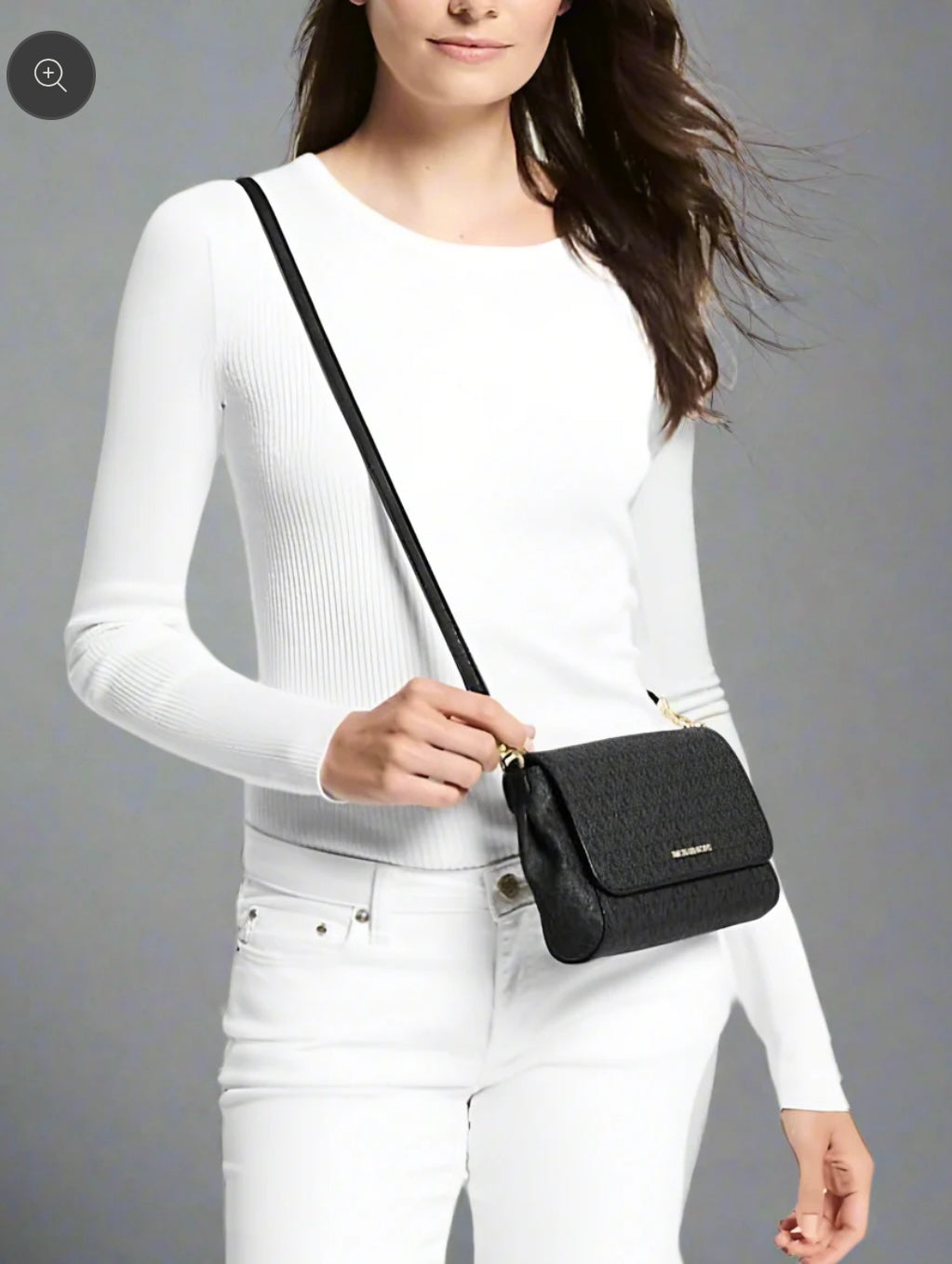 MICHAEL KORS LOGO FLAP CROSSBODY - MONOGRAM BLACK COLOR