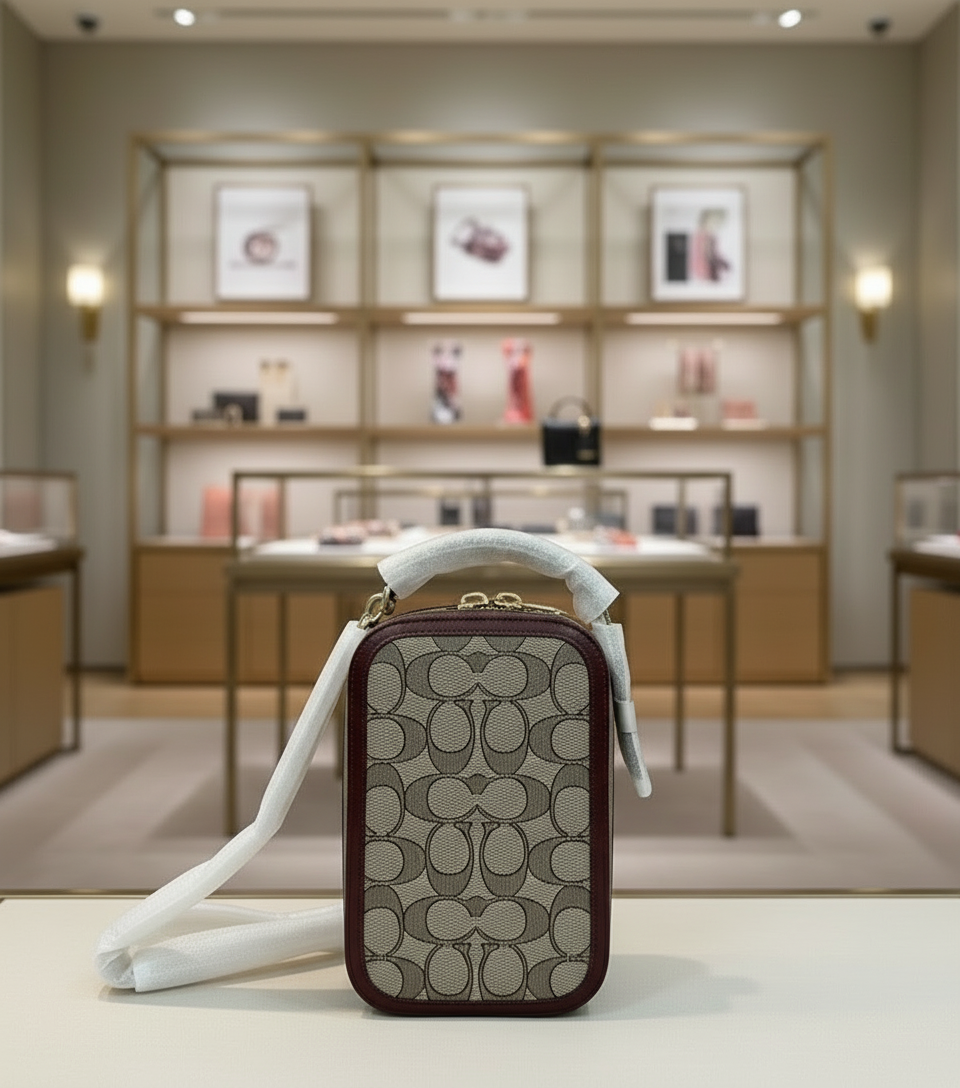 حقيبة كروسبودي للهاتف من كوتش آلي مصنوعة من قماش الجاكار المميز - خشب البلوط والقيقب (متوفرة في متجر بوتيك فرنسي)