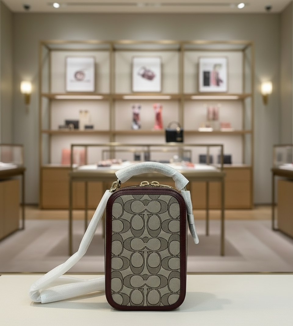 COACH ALIE PHONE CROSSBODY BAG IN SIGNATURE JACQUARD - OAK MAPLE ( FR. BOUTIQUE STORE )