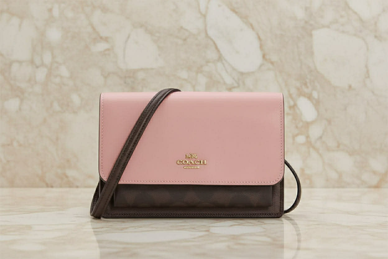 COACH FOLDOVER 3 in 1 BELTBAG/CROSSBODY/BODY BAG - SHELL PINK SIGNATURE SNAKE EMBOSSED