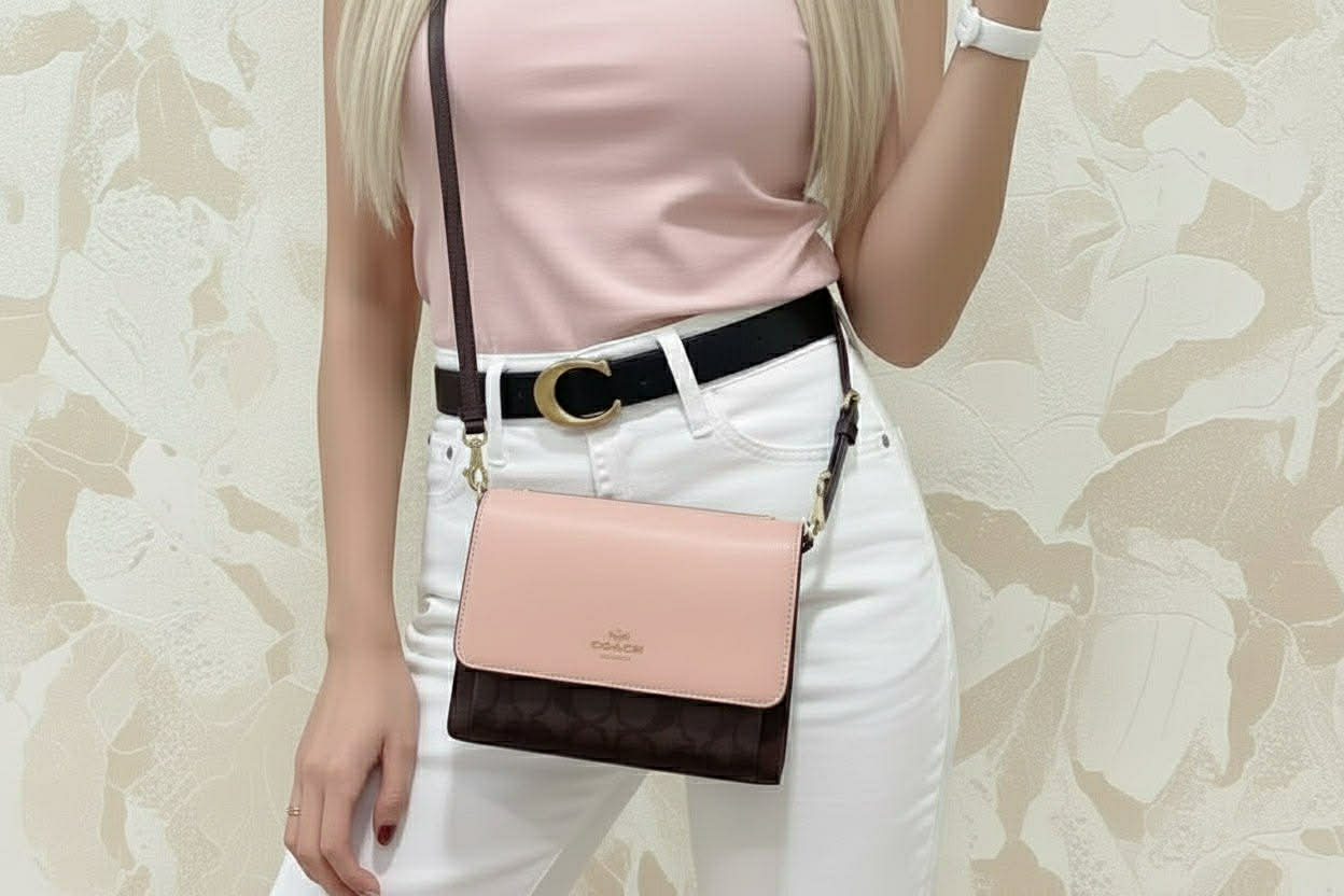 COACH FOLDOVER 3 in 1 BELTBAG/CROSSBODY/BODY BAG - SHELL PINK SIGNATURE SNAKE EMBOSSED