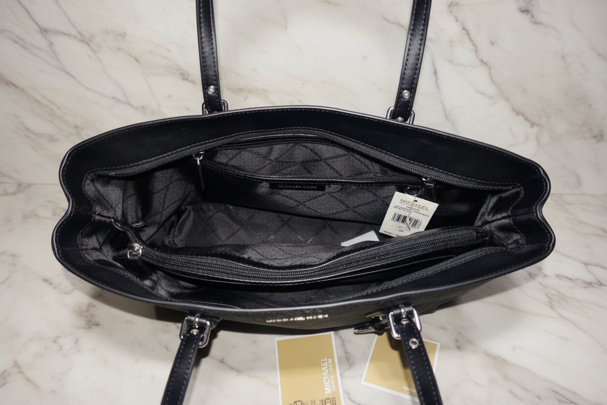 MICHAEL KORS VOYAGER 2 TONE METALLIC LOGO TOTE - MEDIUM