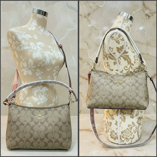 COACH BUNDLE LEWIS SHOULDER BAG/CROSSBODY BAG & ZIP AROUND WRISLET WALLET IN SIGNATURE CANVAS METTALIC CLAY LINING
