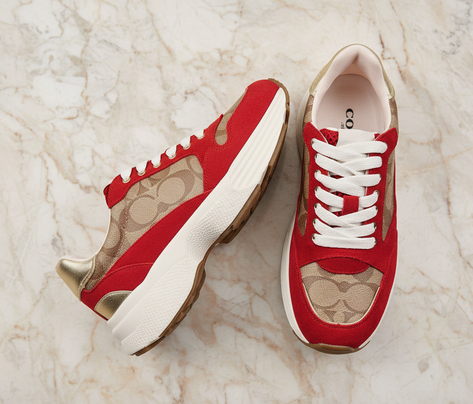 COACH JACQUARD SNEAKERS - SIG BROWN/RED