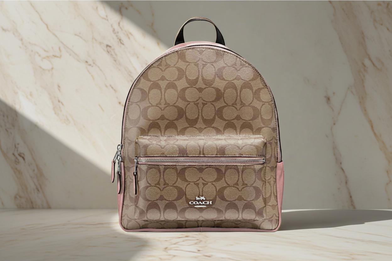 COACH CHARLIE MEDIUM BACKPACK - SIGNATURE BROWN/PINK