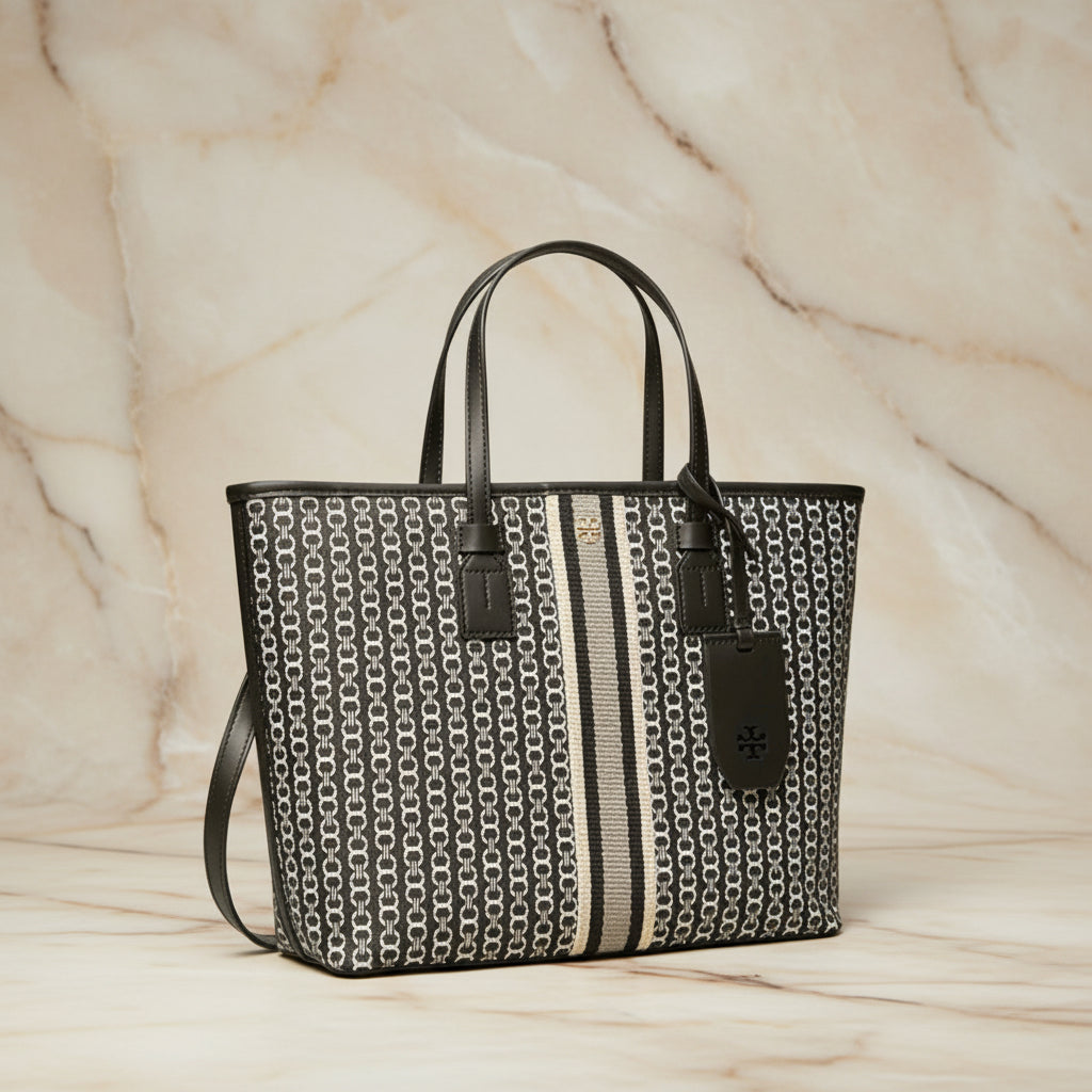 TORY BURCH GEMINI LINK ZIP TOP TOTE SMALL CANVAS