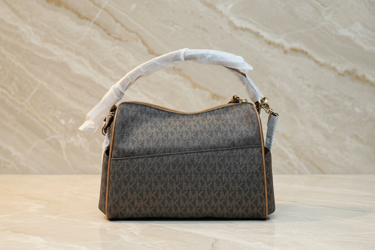 MICHAEL KORS LORIMER SATCHEL IN SIGNATURE BROWN ACORN - MEDIUM ( FROM BOUTIQUE STORE )