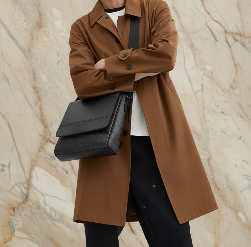 حقيبة كروسبودي من كوتش بتصميم خريطة هيوستن - مصنوعة من قماش الكانفاس المطلي المميز وجلد العجل الفاخر