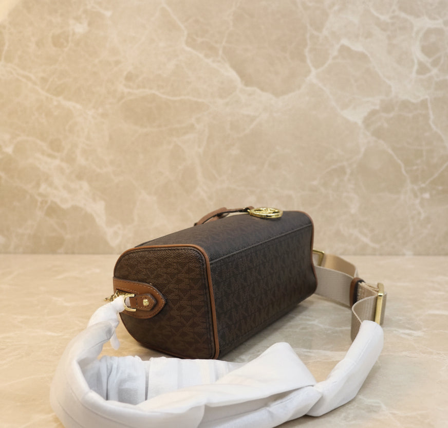 MICHAEL KORS XS TRAVEL DUFFLE CROSSBODY IN SIGNATURE BROWN