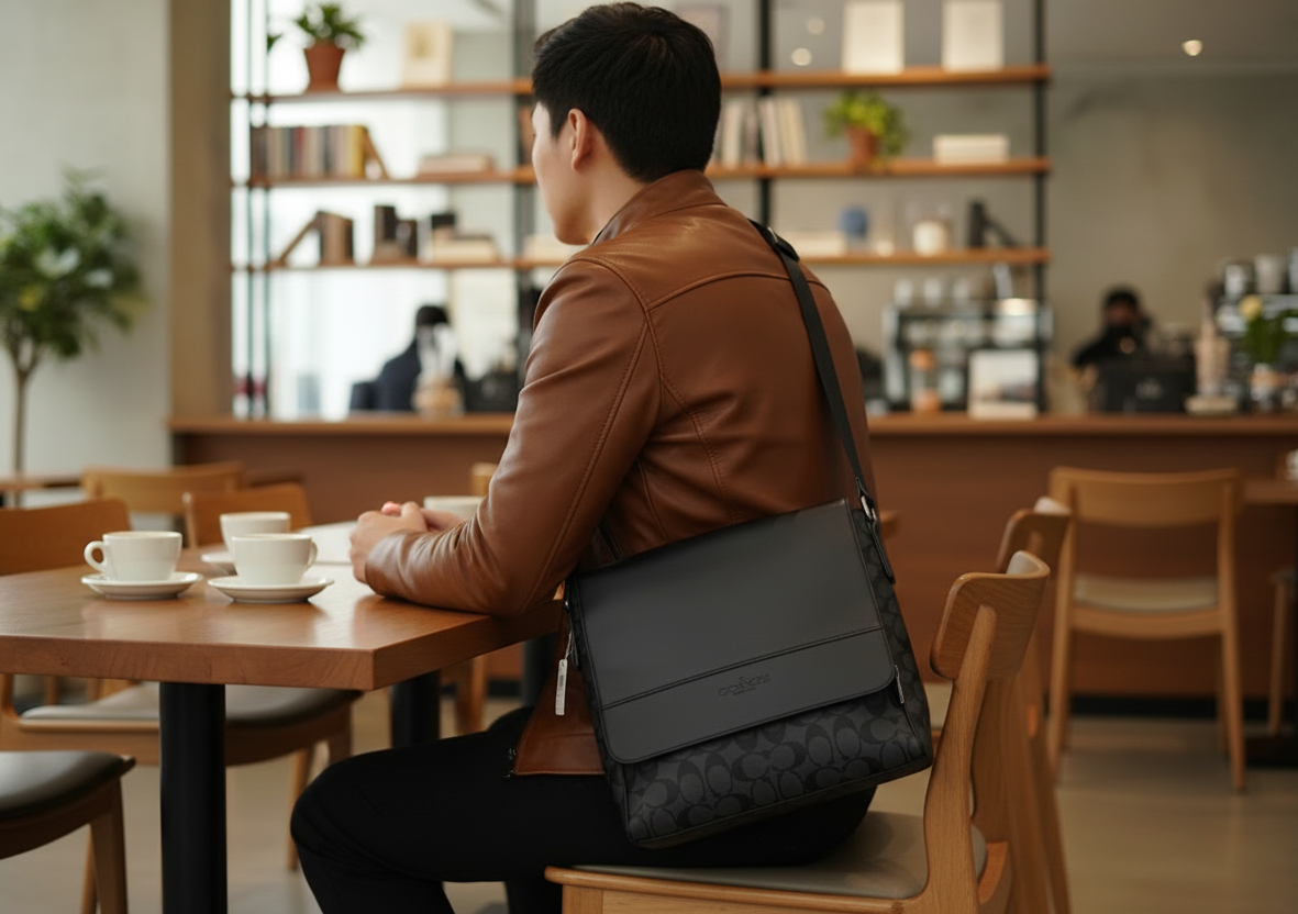 COACH HOUSTON MAP CROSSBODY BAG - SIGNATURE COATED CANVAS & REFINED CALF LEATHER