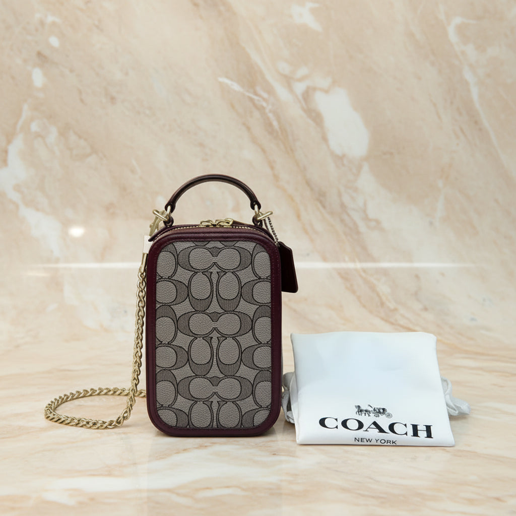 COACH ALIE PHONE CROSSBODY BAG IN SIGNATURE JACQUARD - OAK MAPLE ( FR. BOUTIQUE STORE )