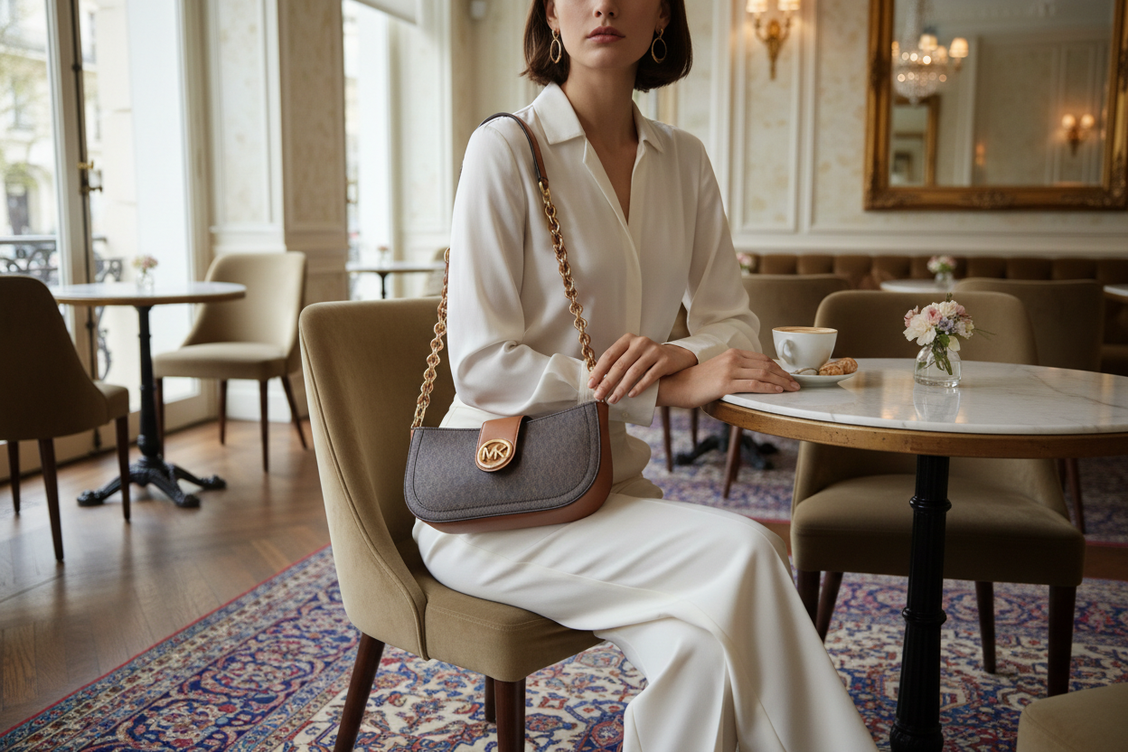 MICHAEL KORS CARMEN LEATHER POUCHETTE SHOULDER BAG ONLY