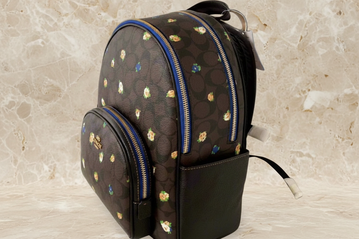 COACH COURT MEDIUM  BACKPACK IN SIGNATURE CANVAS WITH VINTAGE MINI ROSE PRINT
