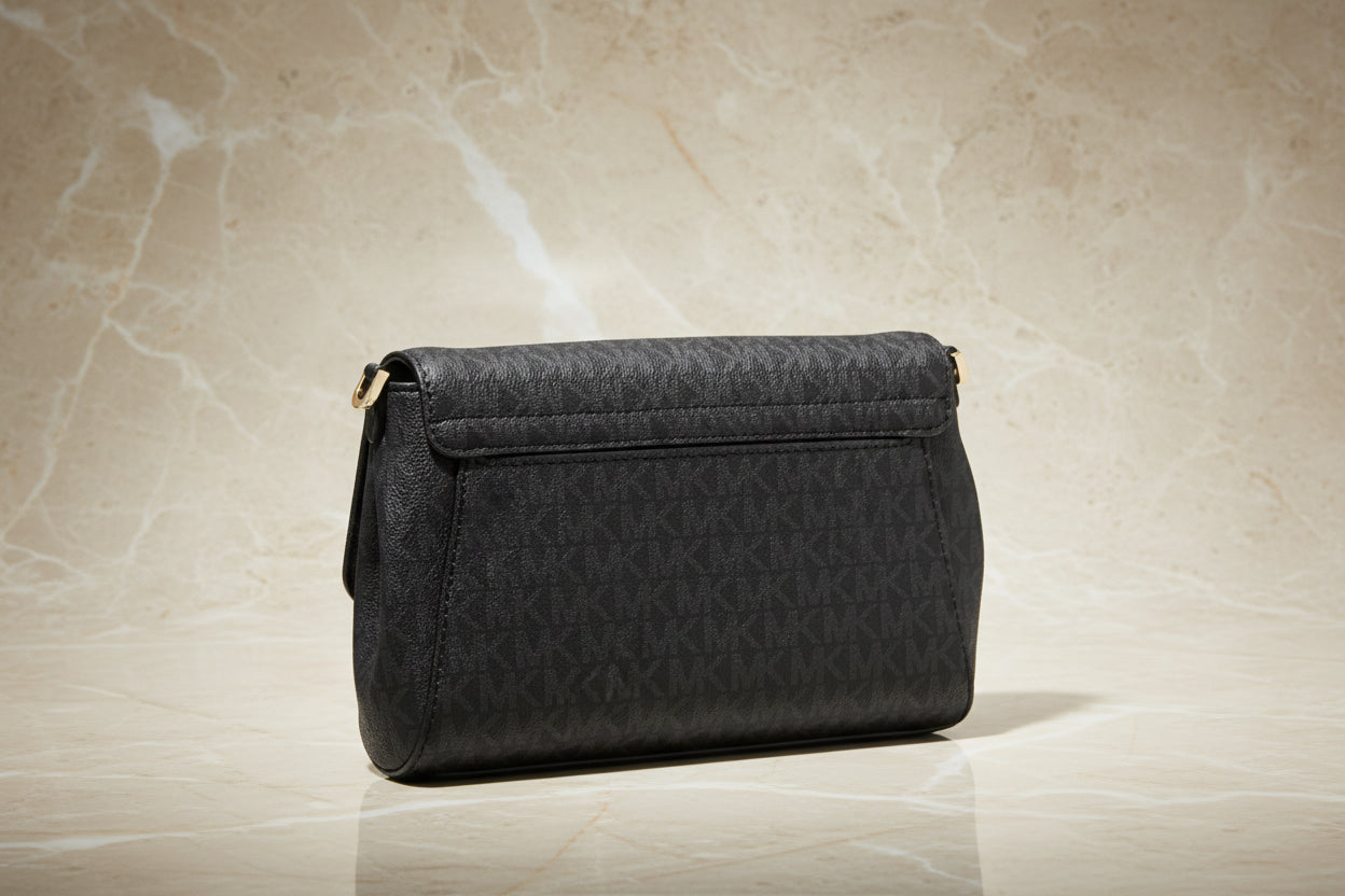 MICHAEL KORS LOGO FLAP CROSSBODY - MONOGRAM BLACK COLOR