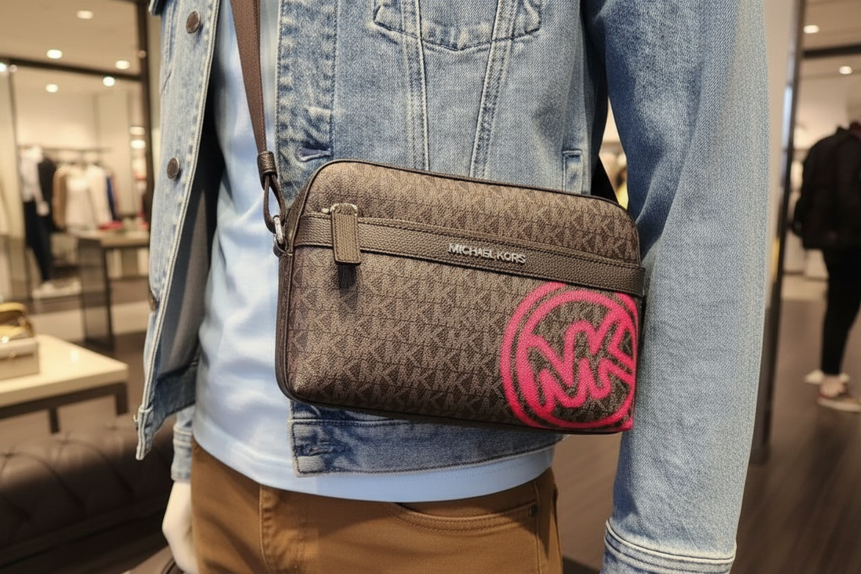 MICHAEL KORS COOPER EMBELISHED SIGNATURE LOGO UTILITY CROSSBODY