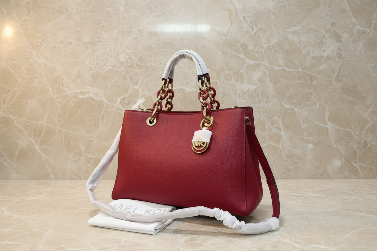MICHAEL KORS CYNTHIA SATCHEL - SAFFIANO LEATHER -  RED - MEDIUM
