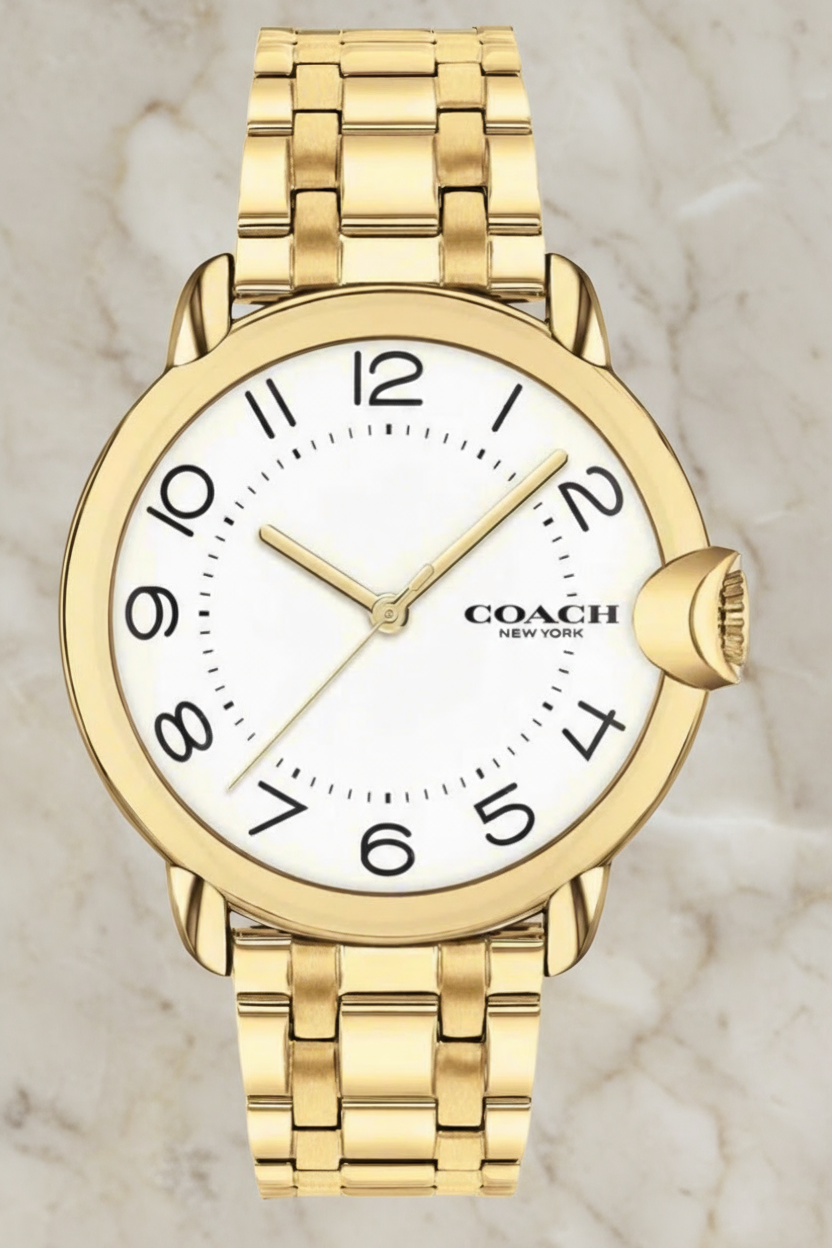 ساعة كوتش إليوت كوارتز من الفولاذ المقاوم للصدأ مطلية بالذهب - مينا صغير