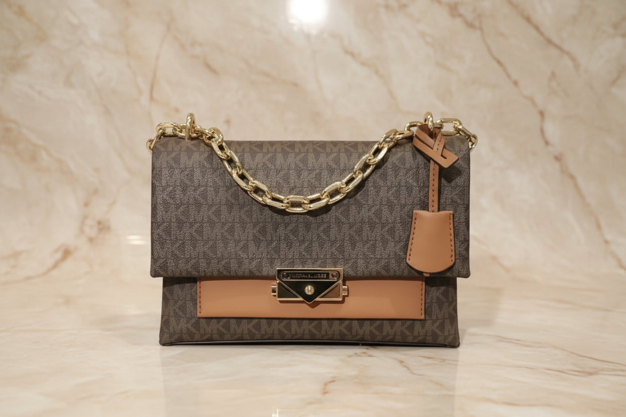 MICHAEL KORS CECE MEDIUM FLAP MONO BROWN
