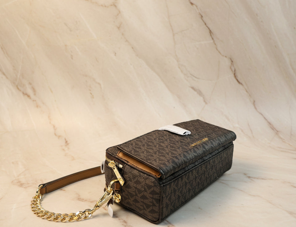 MICHAEL KORS JET SET ITEM DOUBLE ZIP SMARTPHONE CROSSBODY - SIGNATURE BROWN
