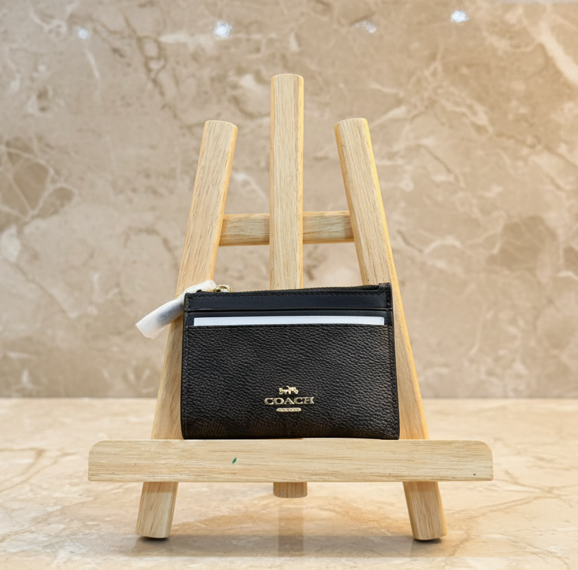 COACH SKINNY CARD CASE WITH KEY RING - SIGNATURE BROWN BLACK