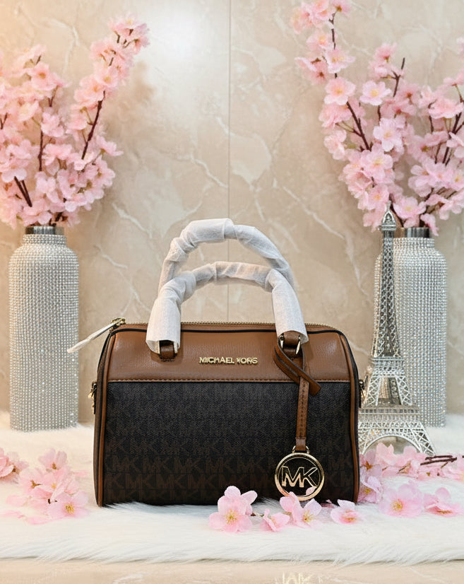 MICHAEL KORS XS TRAVEL DUFFLE CROSSBODY IN SIGNATURE BROWN