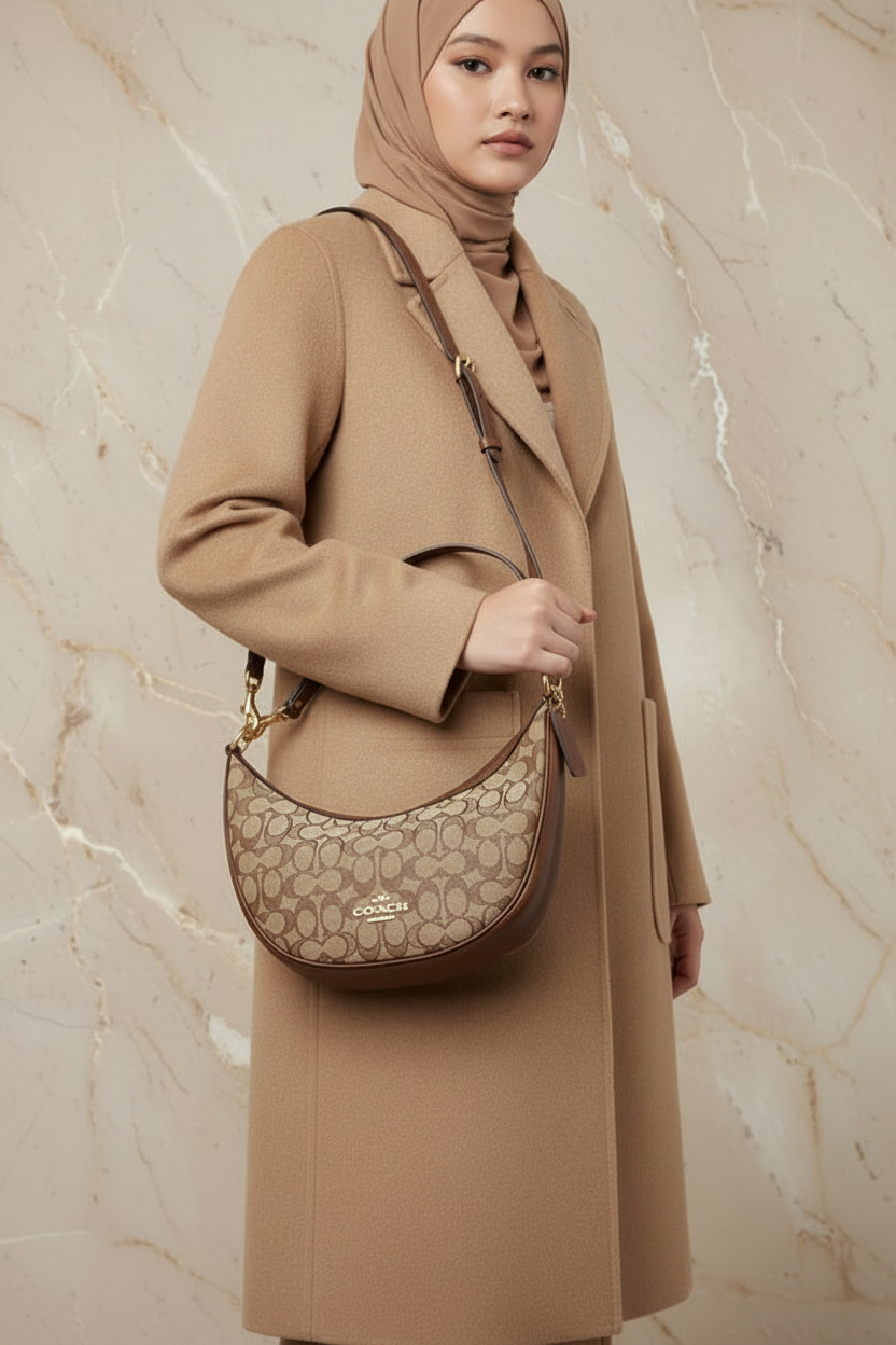 COACH ARIA SHOULDER BAG/CROSSBODY BAG IN SIGNATURE JACQUARD KHAKI