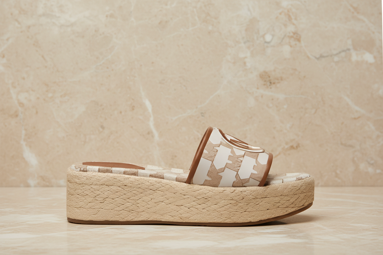 MICHAEL KORS INDIRA WEDGE - JACQUARD BEIGE SIZE 6 CAN FIT TO SIZE 6.5