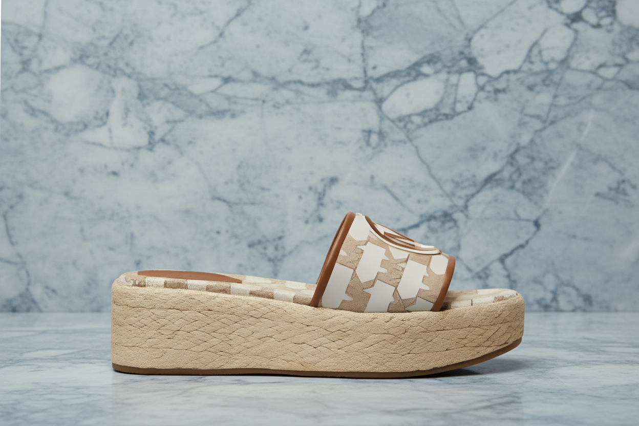 MICHAEL KORS INDIRA WEDGE - JACQUARD BEIGE SIZE 6 CAN FIT TO SIZE 6.5