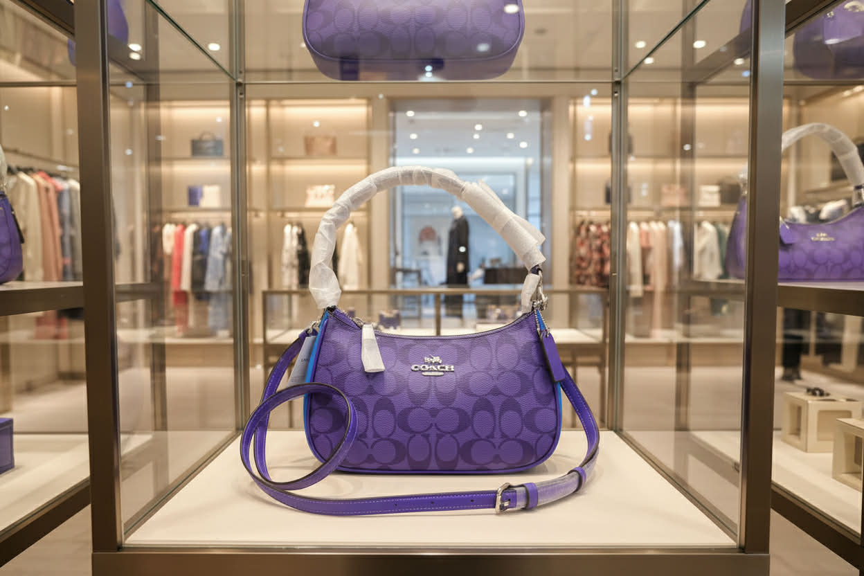 COACH TERI SHOULDER BAG/CROSSBODY BAG - IN SIGNATURE CANVAS PURPLE BLOCKED COLOR