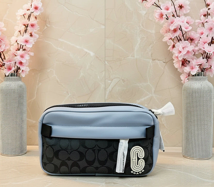 COACH EDGE BODYBAG/CHEST BAG COLORBLOCK BLUE & SIG CHARCOAL BLACK - WITH COAC PATCH