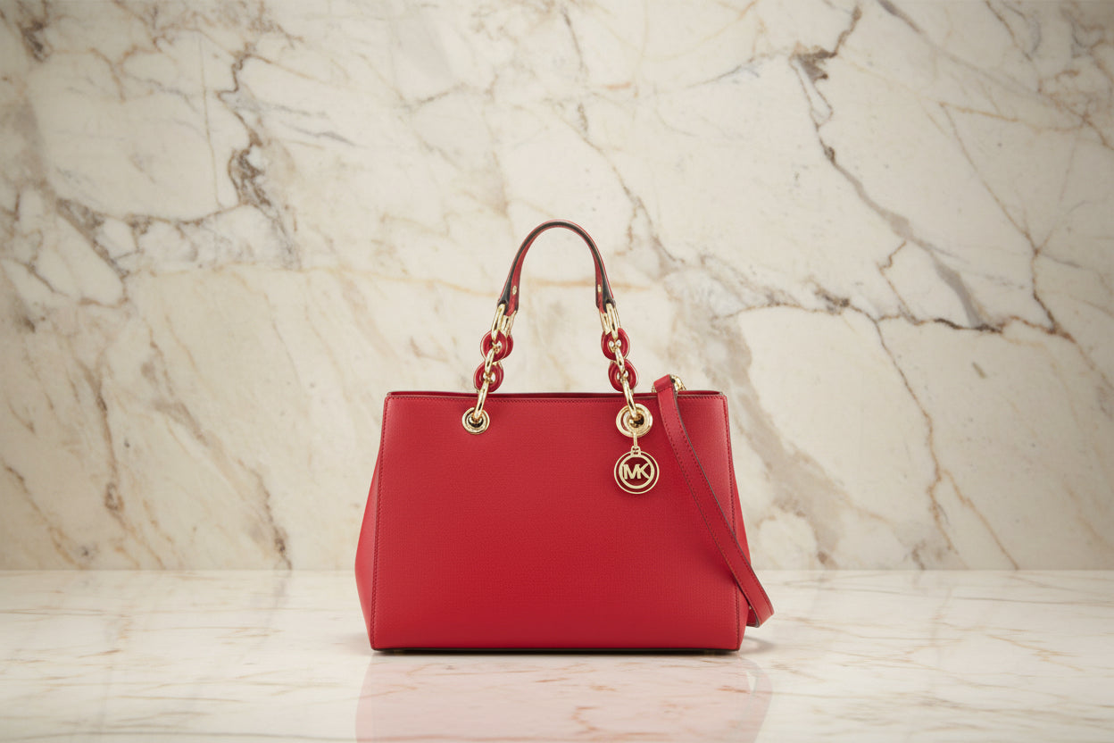 MICHAEL KORS CYNTHIA SATCHEL - SAFFIANO LEATHER -  RED - MEDIUM