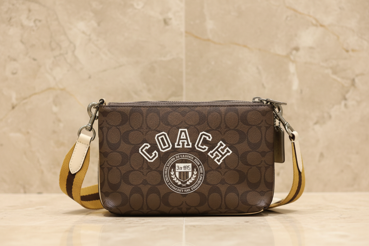 COACH EVERETTE CROSSBODY IN SIGNATURE CANVAS WITH VARSITY MOTIF