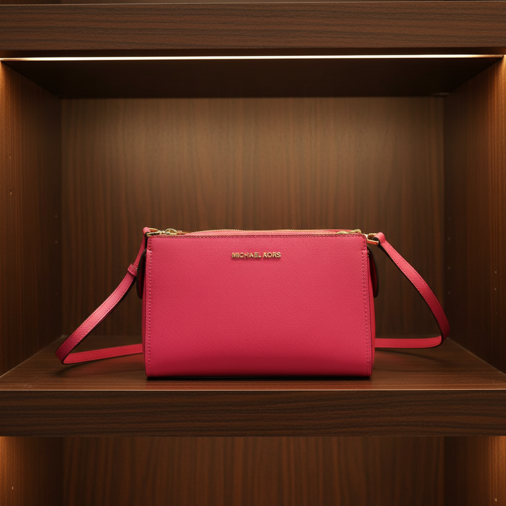 MICHAEL KORS LESLIE MESSENGER BAG - ELECTRIC PINK ( FUSCHIA COLOR )