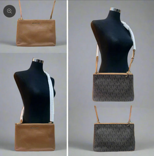 MICHAEL KORS DOUBLE ZIP GUSSET CROSSBODY - MONOBROWN/BROWN