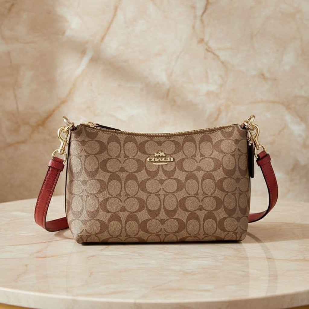 COACH BUNDLE LEWIS SHOULDER BAG/CROSSBODY BAG & ZIP AROUND WRISLET WALLET IN SIGNATURE CANVAS METTALIC CLAY LINING