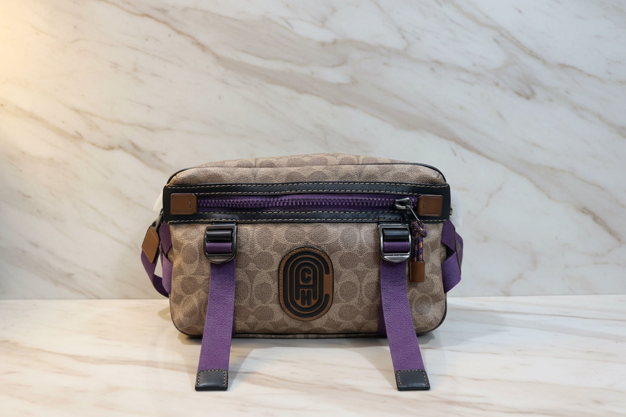 COACH LOGO PRINTED LIMITED EDITION WAISTPACK/BODY BAG IN SIGNATURE TAN CANVAS