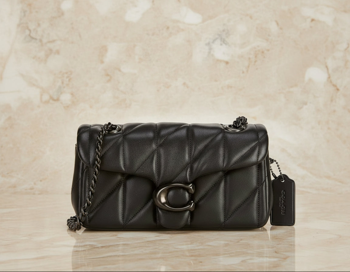 حقيبة كوتش مبطنة بنقشة تابي 20 - جلد نابا - أسود