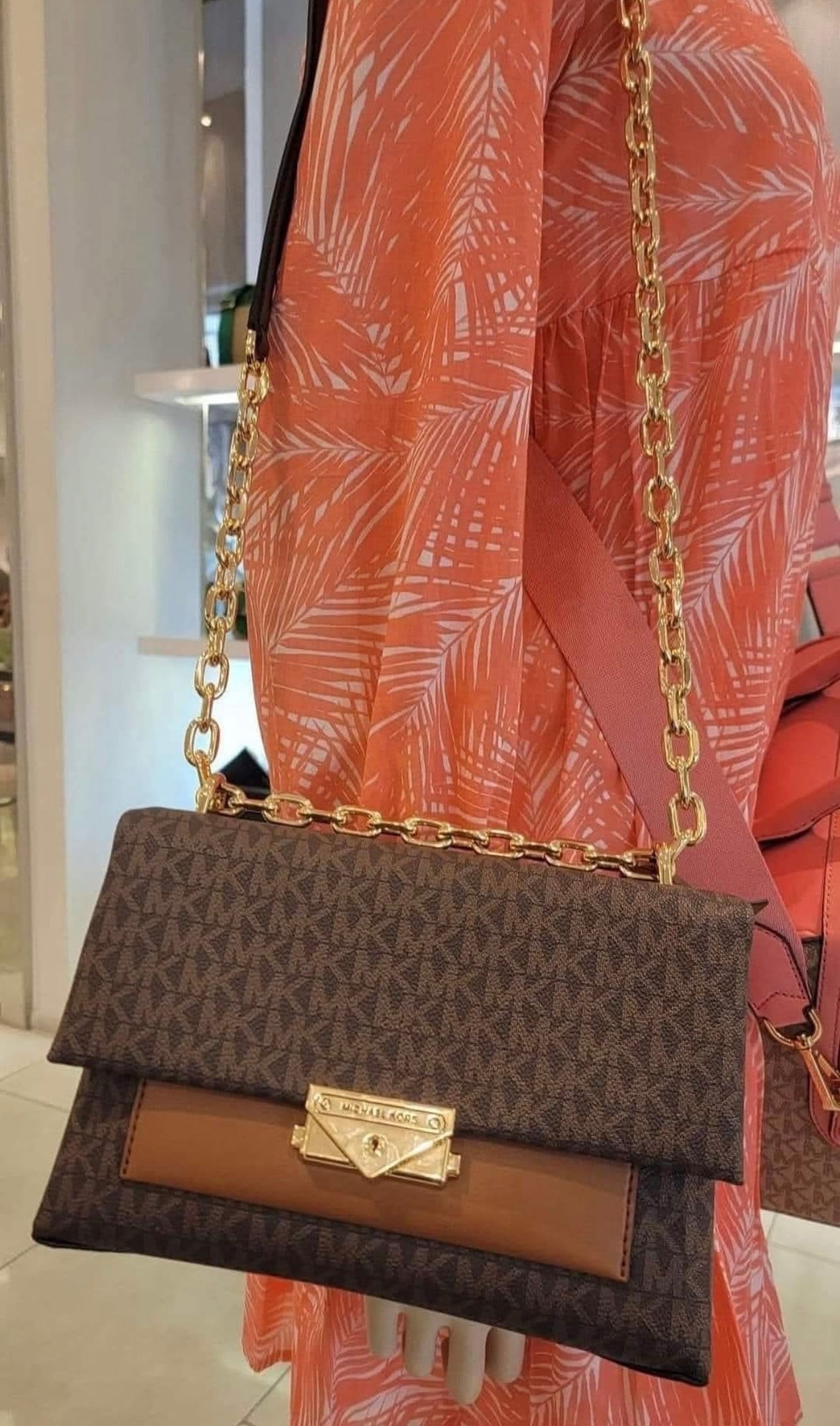 MICHAEL KORS CECE MEDIUM FLAP MONO BROWN