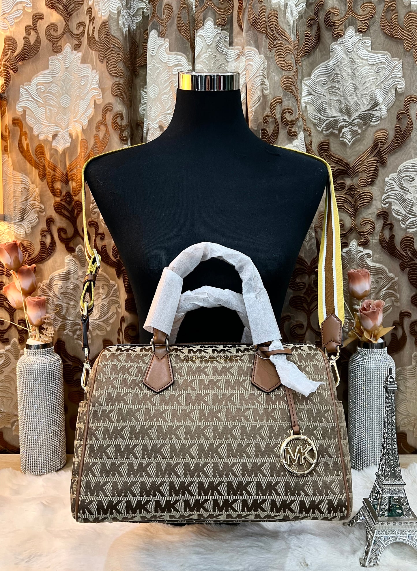 BUNDLE ‼️ MICHAEL KORS BEDFORD DUFFLE LARGE IN SIGNATURE JACQUARD & MEDIUM BIFOLD CORNER ZIP WALLETS