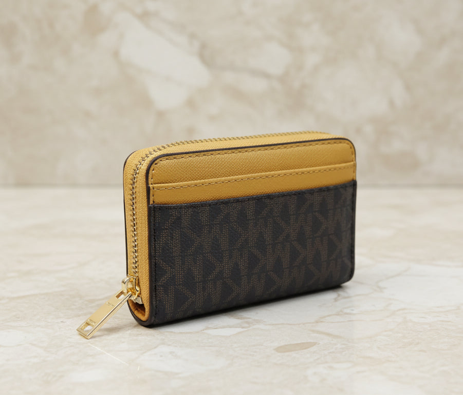 MICHAEL KORS SMALL COIN PURSE - SIGNATURE BRIWN/MUSTARD YELLOW