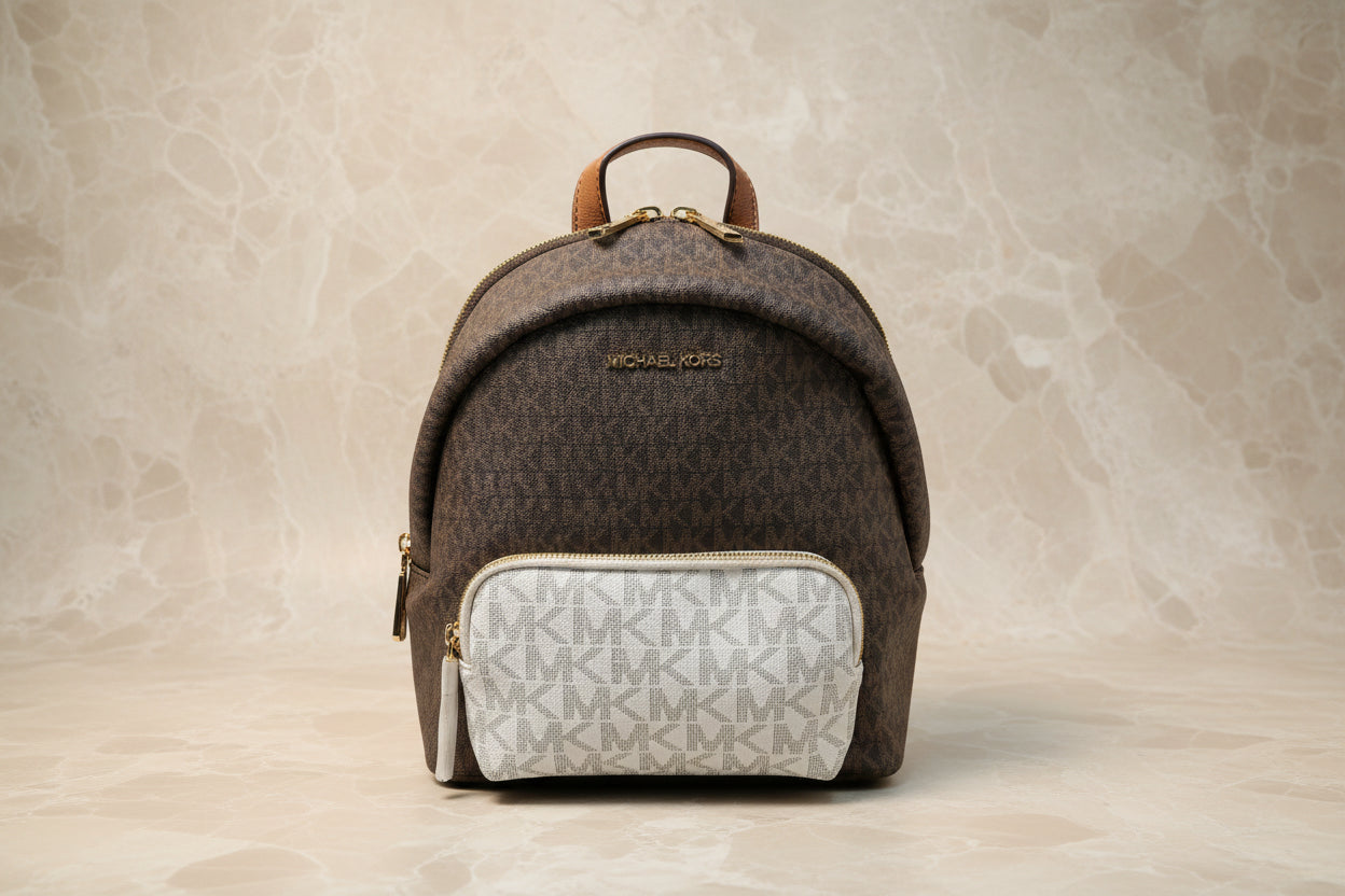 MICHAEL KORS MEDIUM ERIN BACKPACK - SIGNATURE BROWN/WHITE