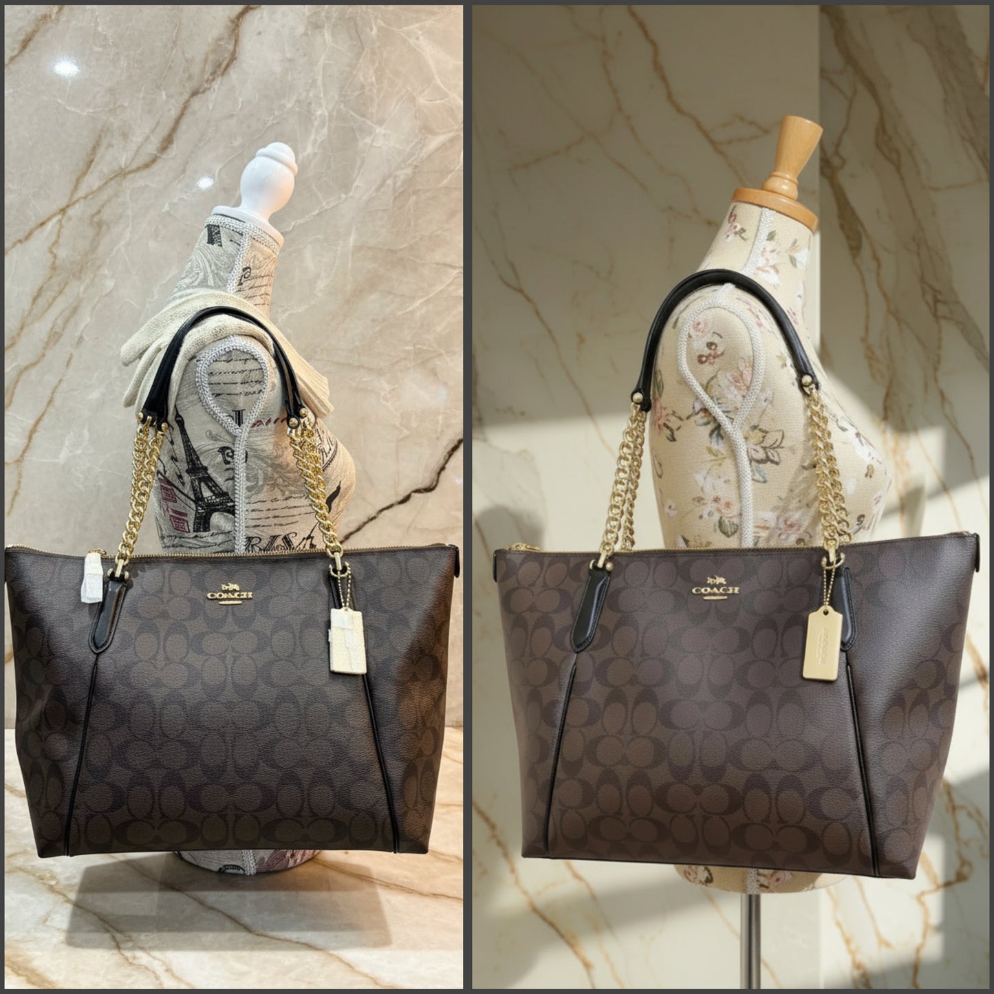 COACH AVA LARGE ZIP TOP TOTE IN SIGNATURE BLACK BROWN