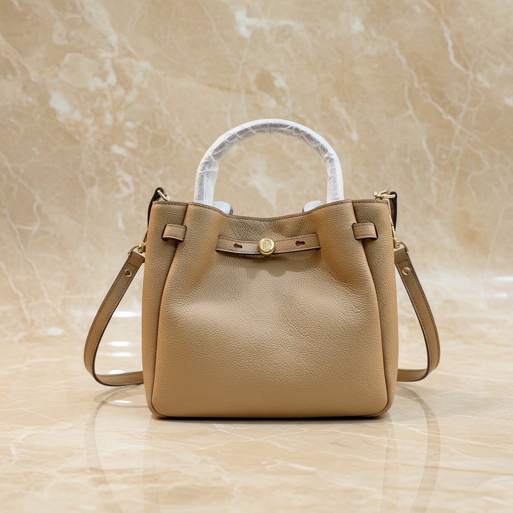 SALE!!! WITH CREASE IN FRONT DUE TO CARGO HANDLING - TORY BURCH SMALL ROMY BUCKET - BROWN