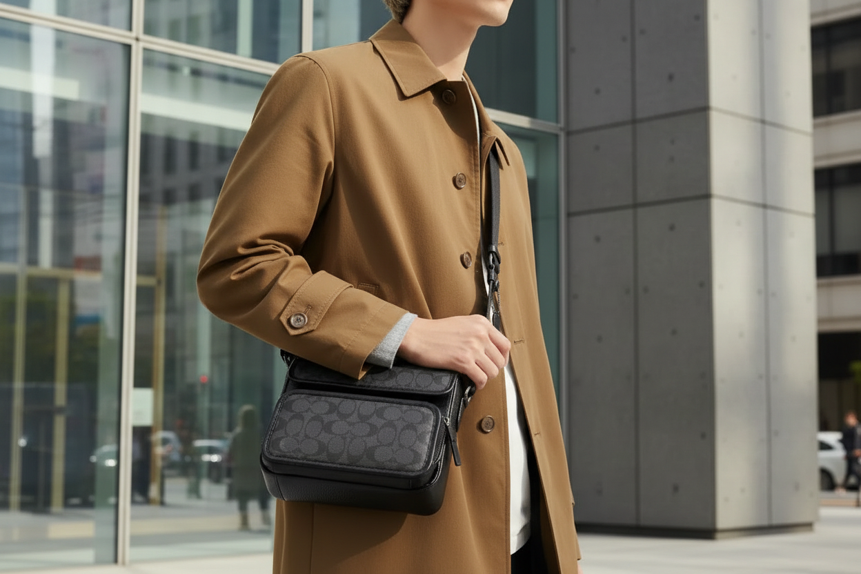 COACH SULLIVAN FLAP CROSSBODY - SIGNATURE CANVAS/CHARCOAL BLACK