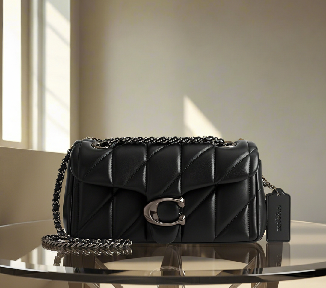 حقيبة كوتش مبطنة بنقشة تابي 20 - جلد نابا - أسود