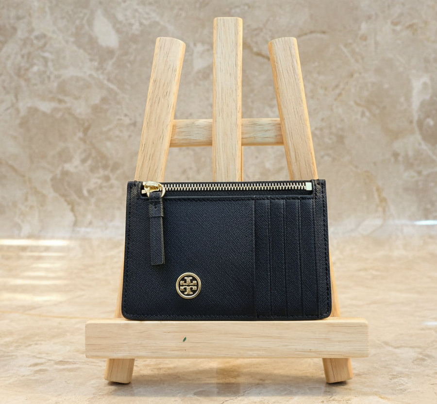 TORY BURCH ROBINSON SLIM LEATHER ZIP-TOP CARD CASE