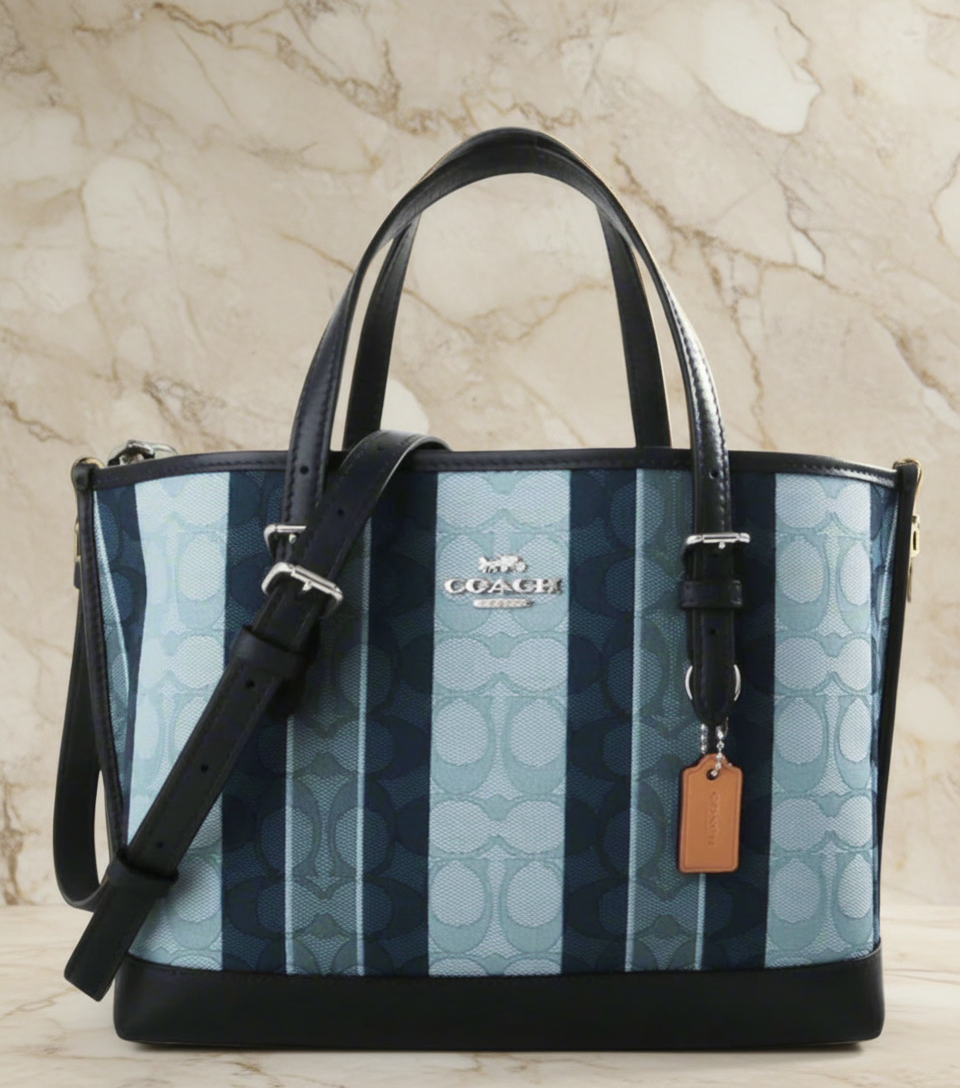 COACH MOLLIE TOTE 25 IN SIGNATURE JACQUARD WITH STRIPES - SILVER/MIDNIGHT MULTI